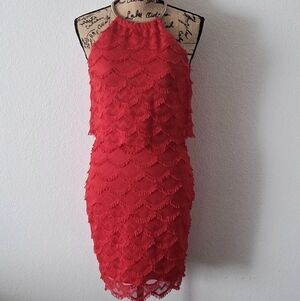 Guess Tiered Fringe Lace Dress With Gold Chain Collar